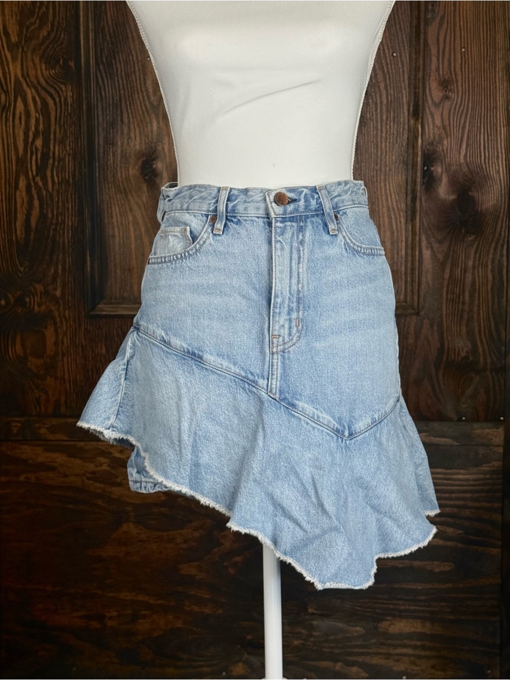 Light Blue Asymmetrical Denim Mini Skirt